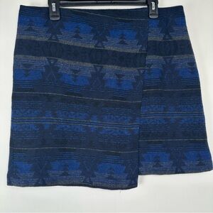 Dalia Collection Skirt Size 12 Blue Wool Blend Asymmetrical Aztec Western Rodeo